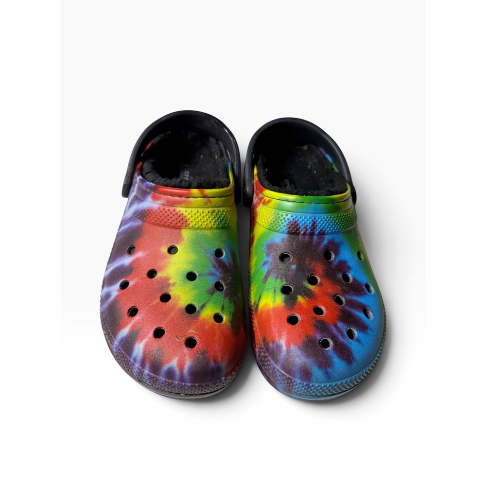 Crocs Classic Lined Clogs Rainbow Tie Dye Fuzzy Mens 7 Womens 9 Multi Color